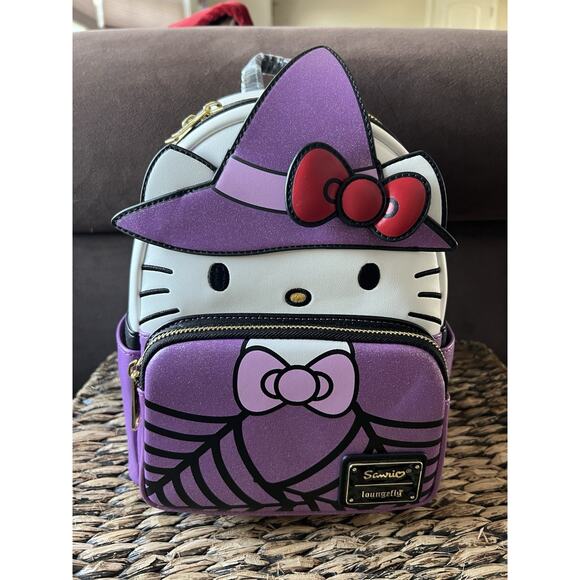 NWT Loungefly Sanrio Purple Sparkly Halloween Hello Kitty Witch Mini Backpack - Picture 1 of 6